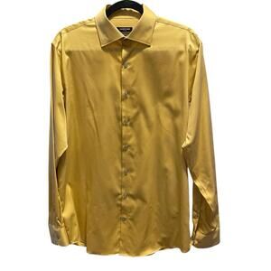 Kenneth Cole Reaction Shirt Mens Large Yellow 98% Cotton Button Up 16 34/35